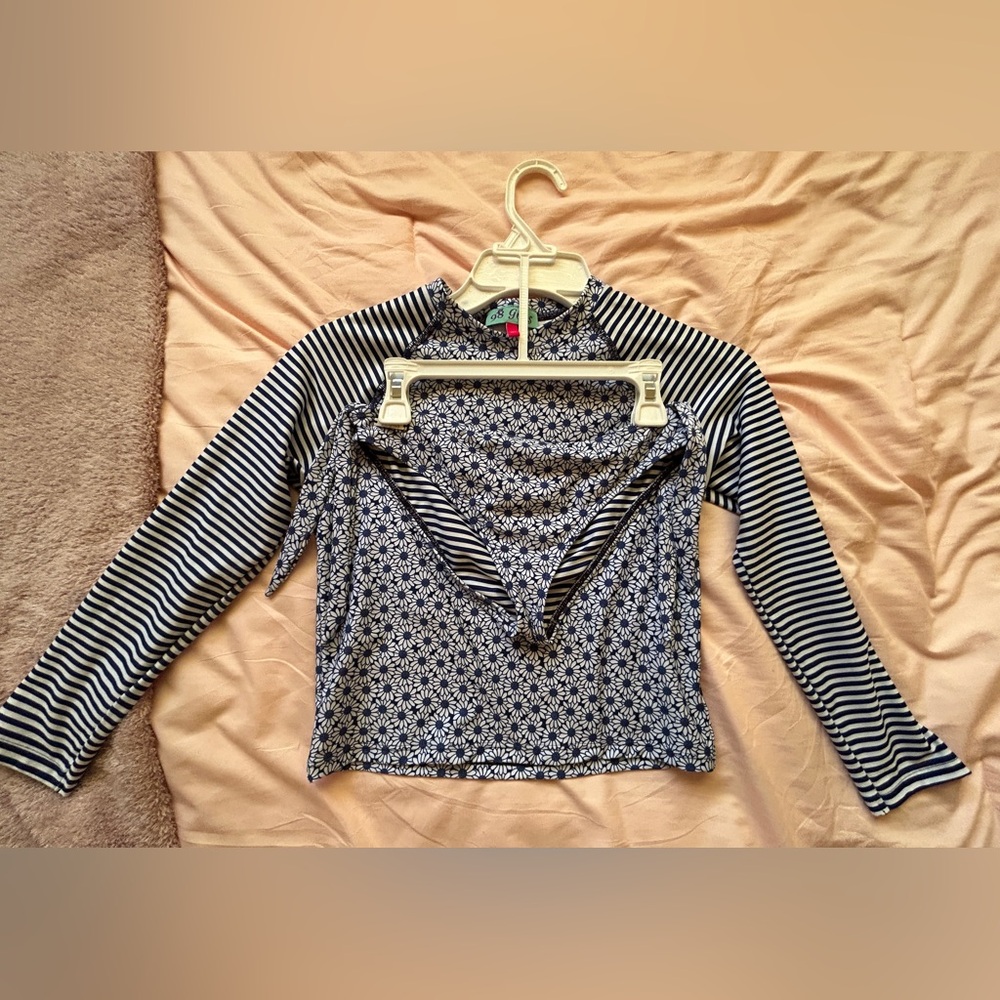 Kids Long-Sleeve Navy Floral & Stripe Rashguard Swim Top